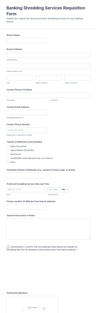 Banking Shredding Services Requisition Form Template