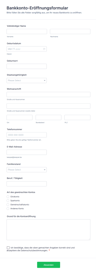 Bankkonto Eröffnungsformular