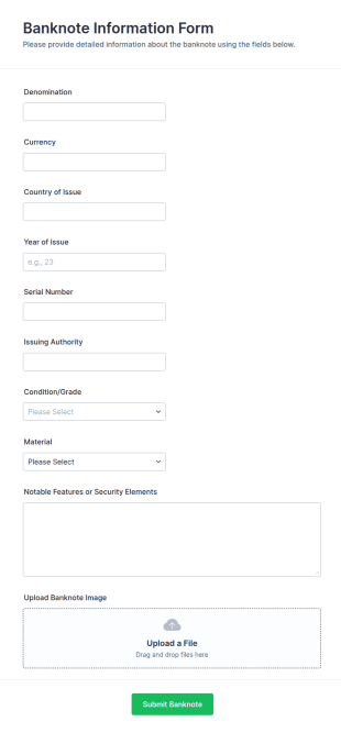 Banknote Information Form Template