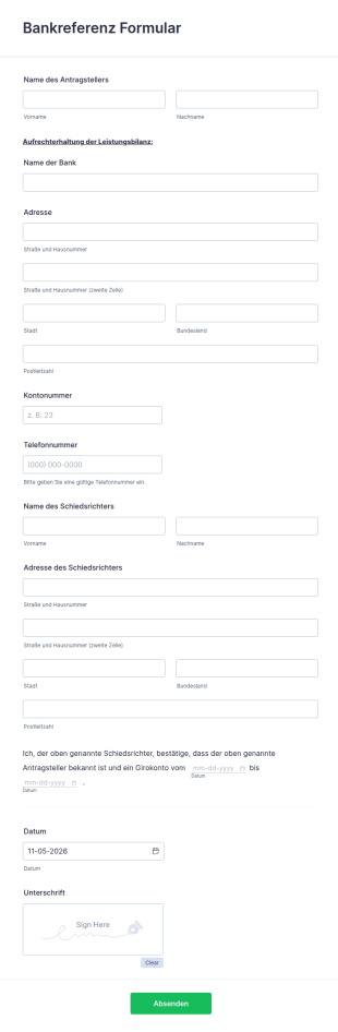 Bankreferenz Formular