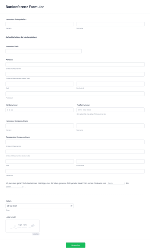 Bankreferenz Formular Form Template