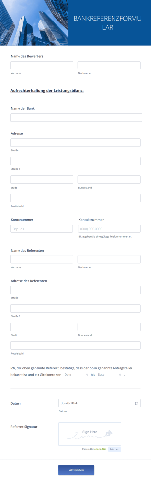 Bankreferenzformular Form Template