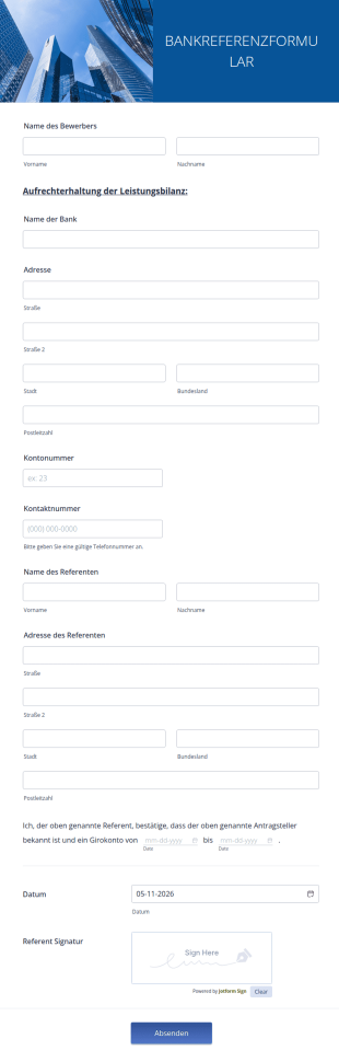 Bankreferenzformular