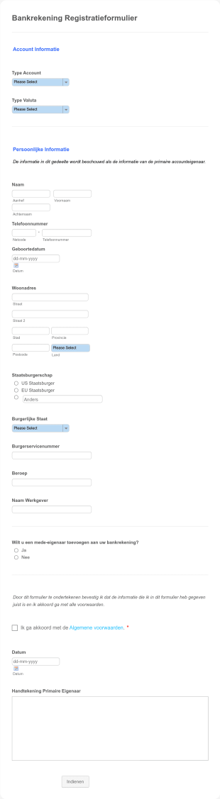 Bankrekening Registratieformulier