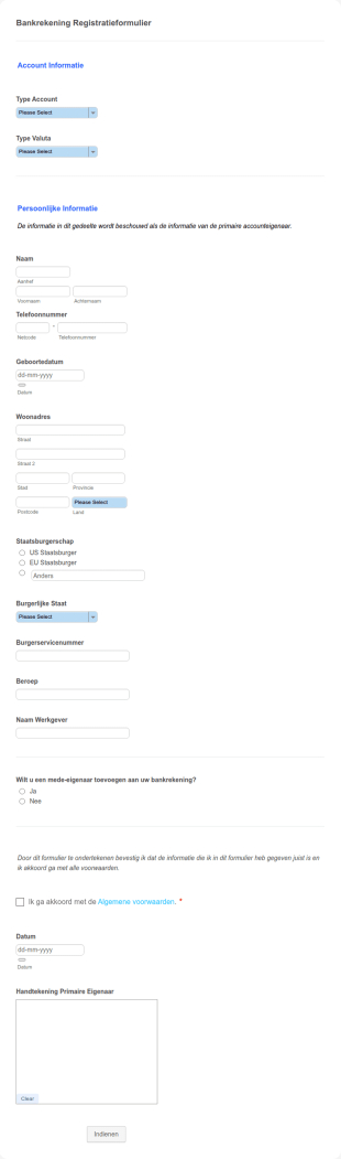 Bankrekening Registratieformulier