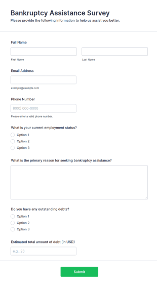 Bankruptcy Assistance Survey Form Template