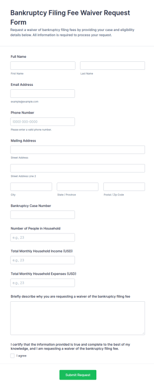 Bankruptcy Filing Fee Waiver Request Form Template