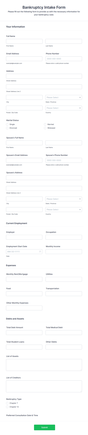Bankruptcy Intake Form Template