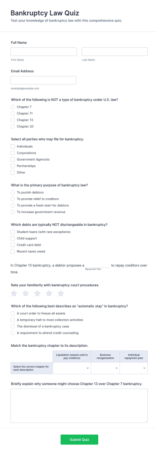 Bankruptcy Law Quiz Form Template