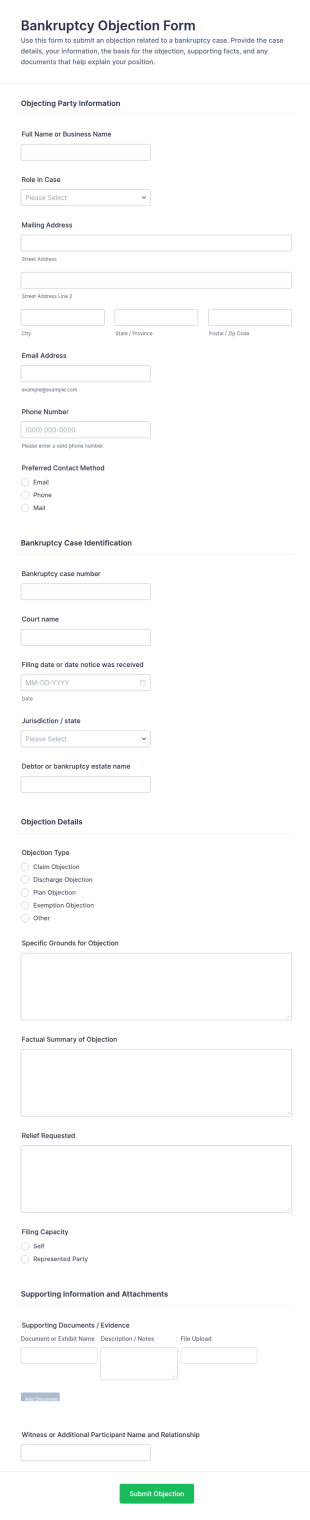 Bankruptcy Objection Form Template