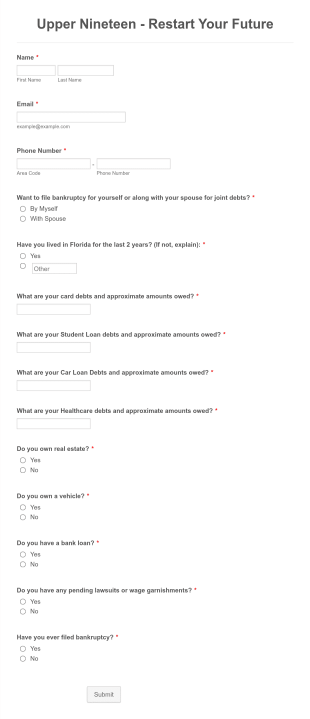 Bankruptcy Survey Form Template