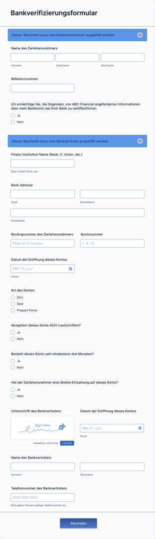Bankverifizierungsformular Form Template