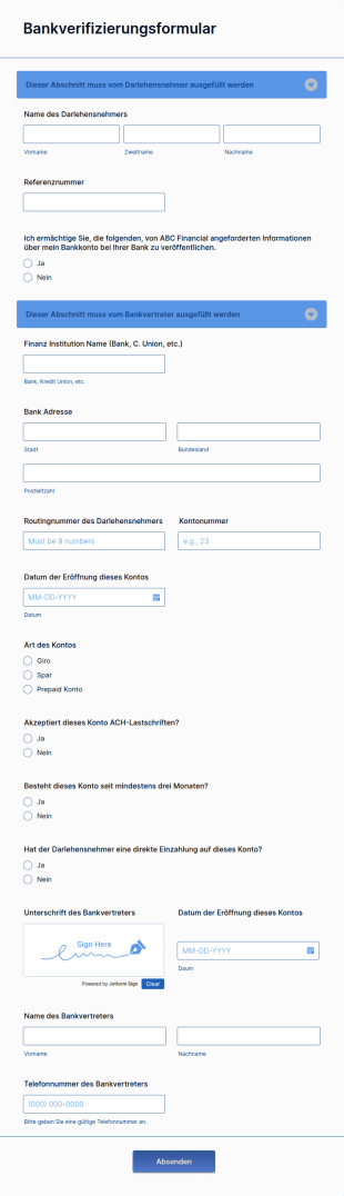 Bankverifizierungsformular