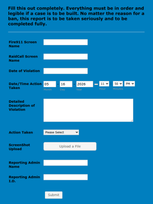 Banned Player Report Form Template