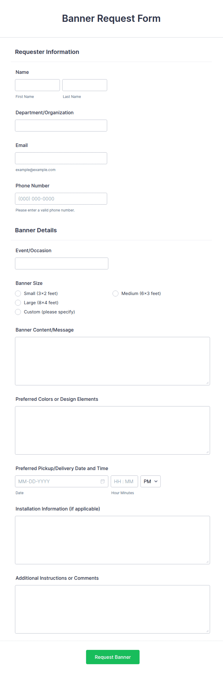 Banner Query Form Banner Request Form Template | Jotform