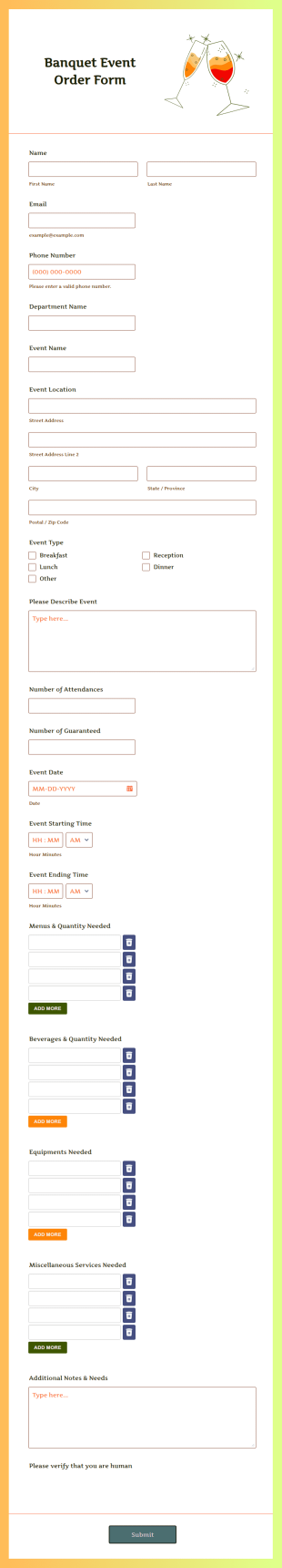 Banquet Event Order Form Template