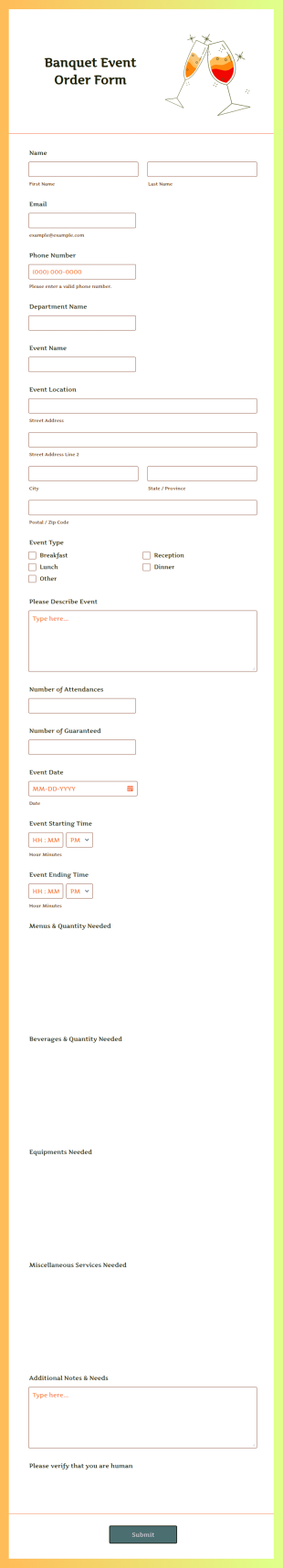Banquet Event Order Form Template
