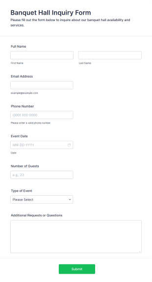 Banquet Hall Inquiry Form Template