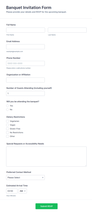 Banquet Invitation Form Template