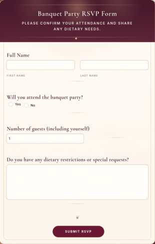 Banquet Party RSVP Form Template