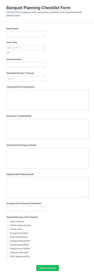 Banquet Planning Checklist Form Template