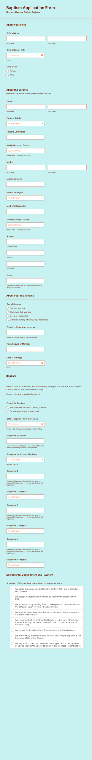 Baptism Application Form Template