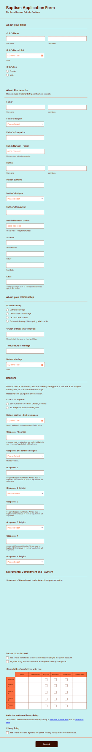 Baptism Application Form Template