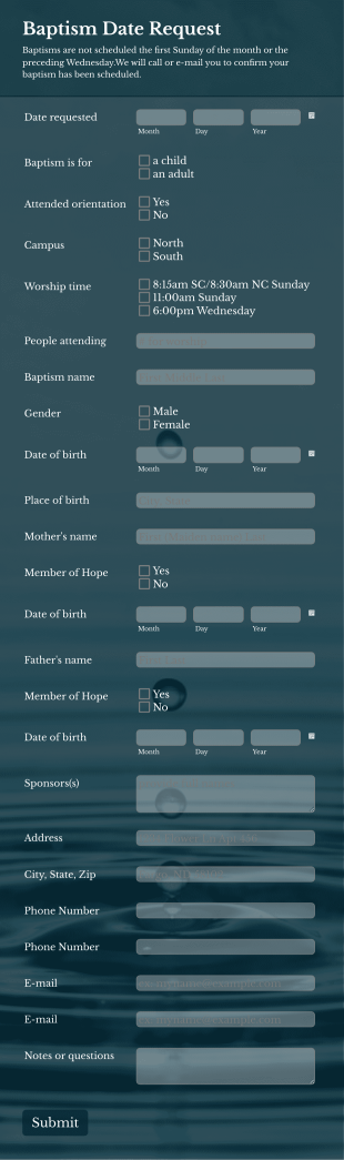Baptism Date Request Form Template