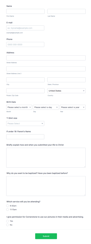 Generic Baptism Scheduling Form Template
