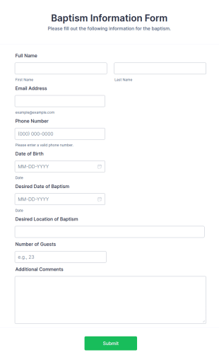 Baptism Information Form Template