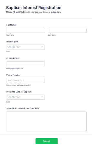 Baptism Interest Registration Form Template