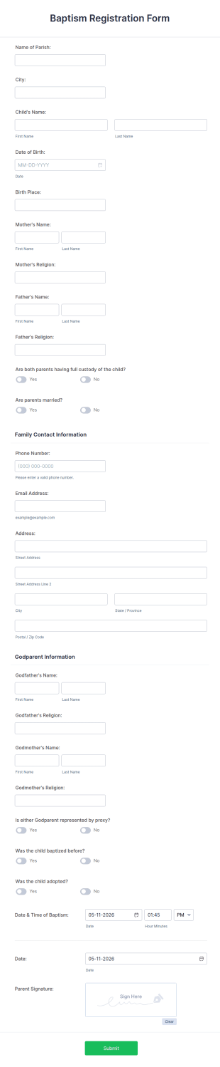 Baptism Registration Form Template