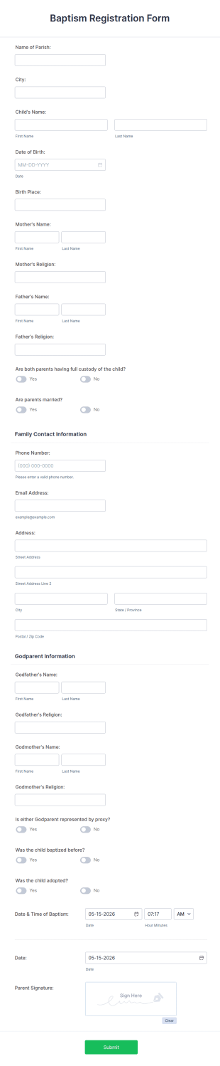 Baptism Registration Form Template