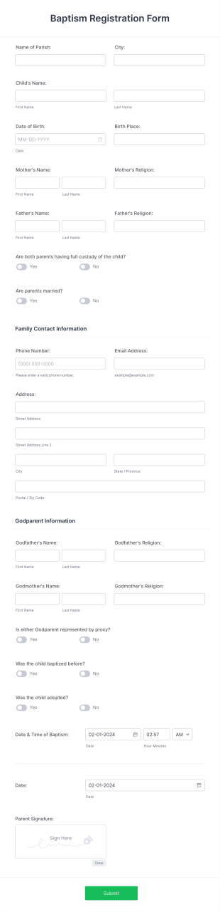 Baptism Registration Form Template
