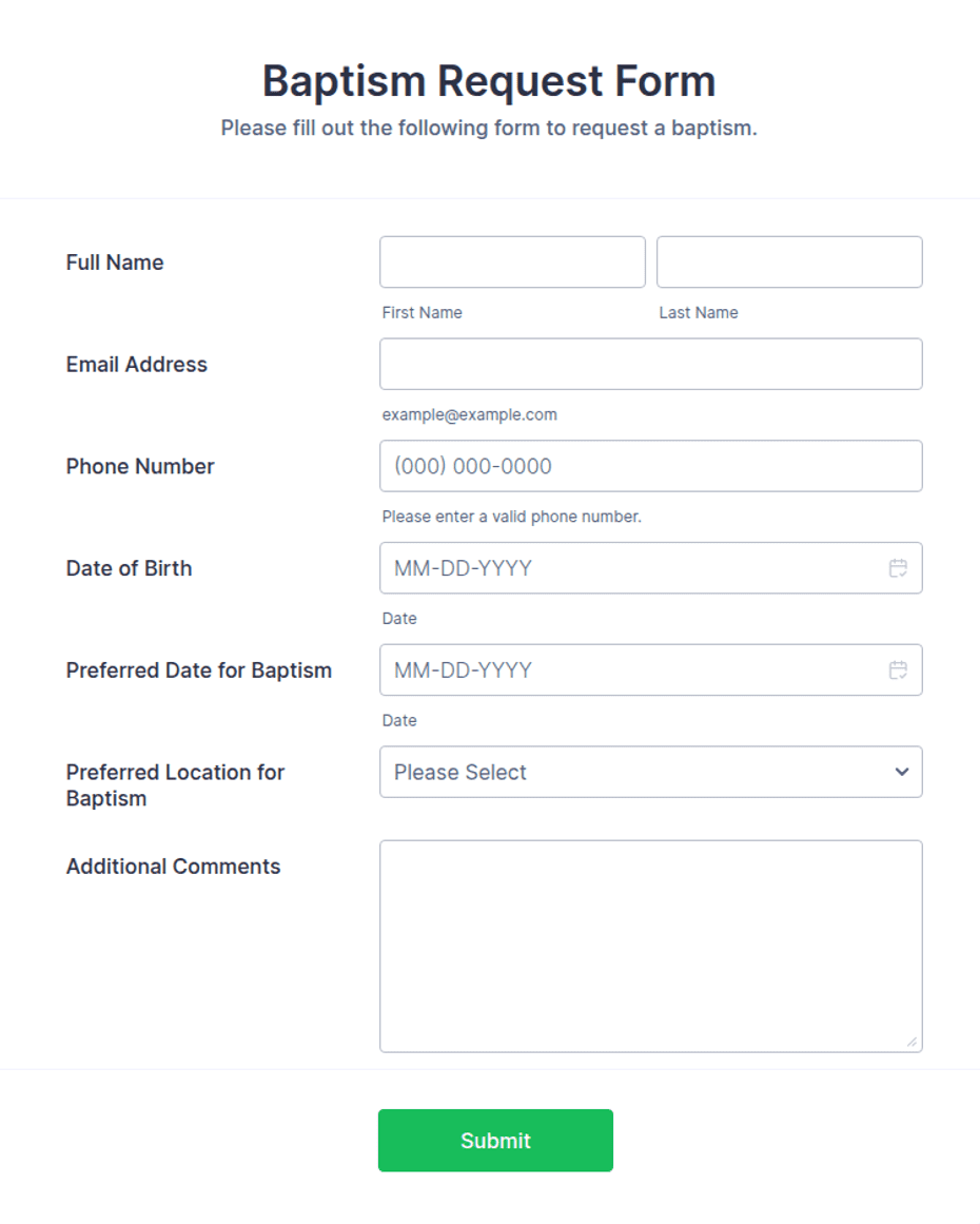 Baptism Form.pdf Baptism Request Form Template | Jotform