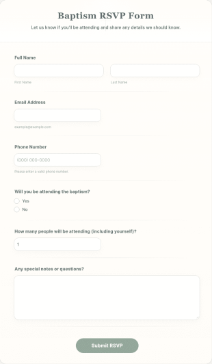 Baptism RSVP Form Template