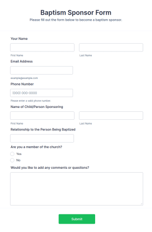 Baptism Sponsor Form Template