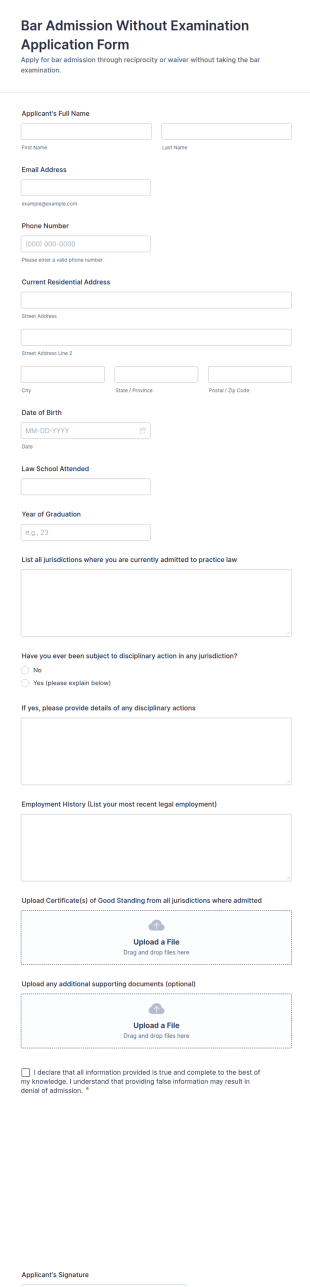 Bar Admission Without Examination Application Form Template