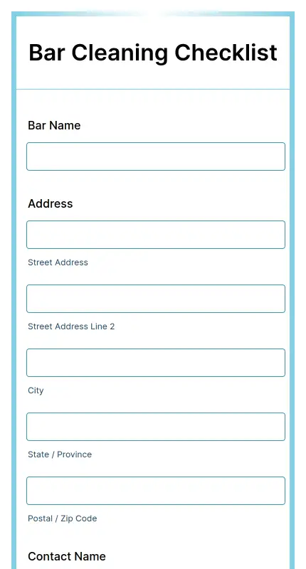 Bar Cleaning Worksheet.pdf Printable Bar Cleaning Checklist Template Pdf Example In 2021