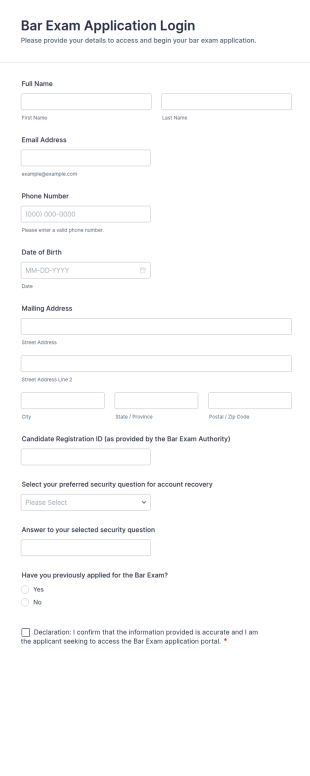 Bar Exam Application Login Form Template