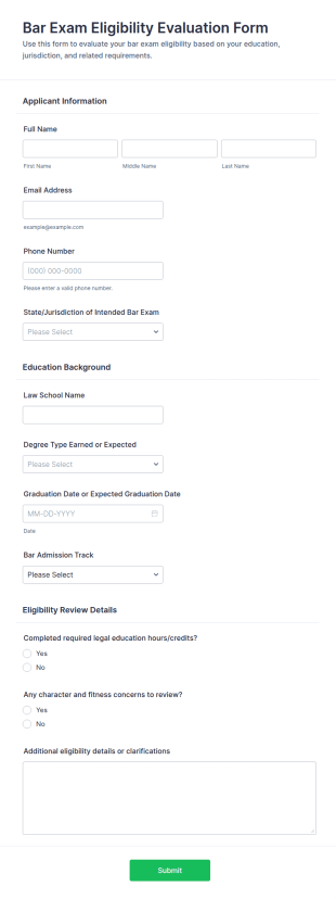 Bar Exam Eligibility Evaluation Form Template