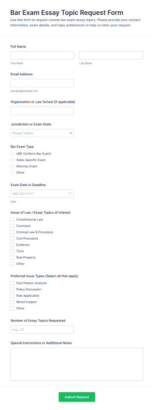 Bar Exam Essay Topic Request Form Template