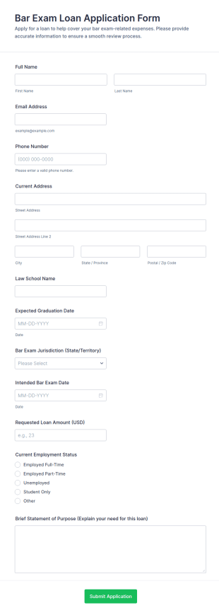 Bar Exam Loan Application Form Template
