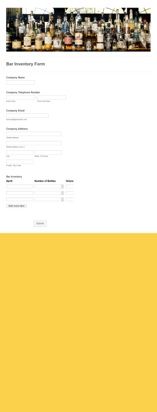 Bar Inventory Form Template