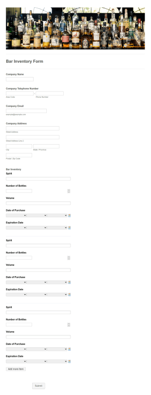 Bar Inventory Form Template