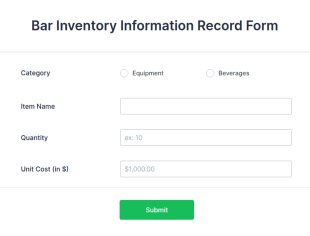 Bar Inventory Information Record Form Template