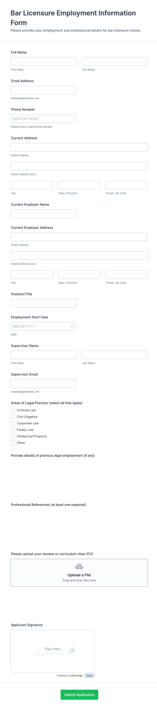 Bar Licensure Employment Information Form Template