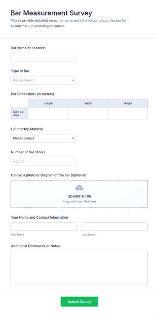 Bar Measurement Survey Form Template