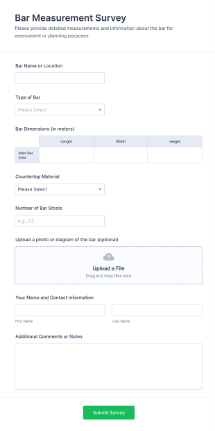 Bar Measurement Survey Form Template