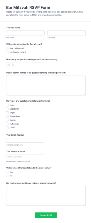 Bar Mitzvah RSVP Form Template